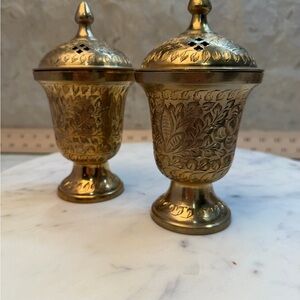 Vintage Brass lidded incense burners hand etched